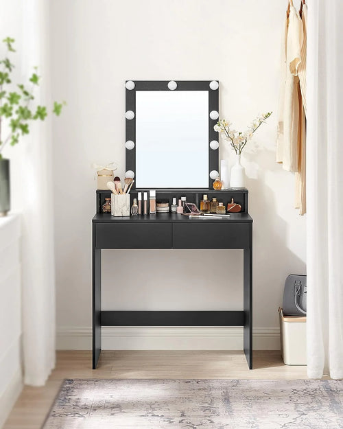 Vanity with Mirror, Lights, Drawers & Shelves