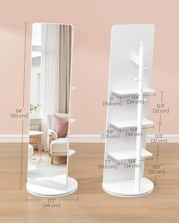 360° Rotating Full-Length Mirror with Storage (163×45cm) - Karrari