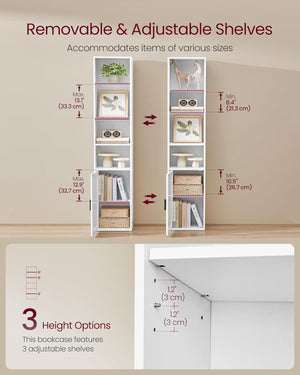 Freestanding Bookcase with Door – 6 Tiers