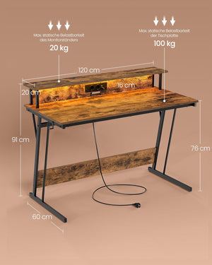 Gaming Desk with Power Strip & Dual Monitor Stand - Karrari
