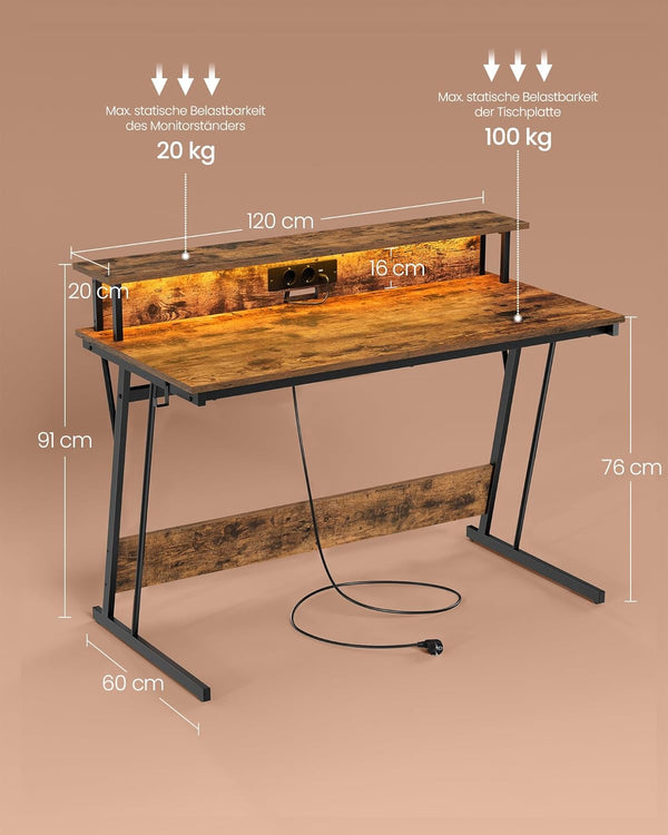 Gaming Desk with Power Strip & Dual Monitor Stand - Karrari