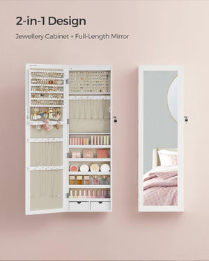 Wall Mounted Lockable Jewellery Cabinet with Mirror - Karrari