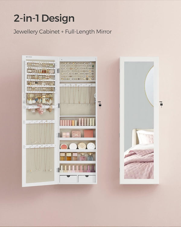 Wall Mounted Lockable Jewellery Cabinet with Mirror - Karrari