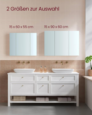 Bathroom Wall Cabinet with Mirror, 3 Doors & Adjustable Shelf - Karrari