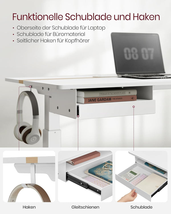 Adjustable Electric Desk with Drawer & Socket - Karrari