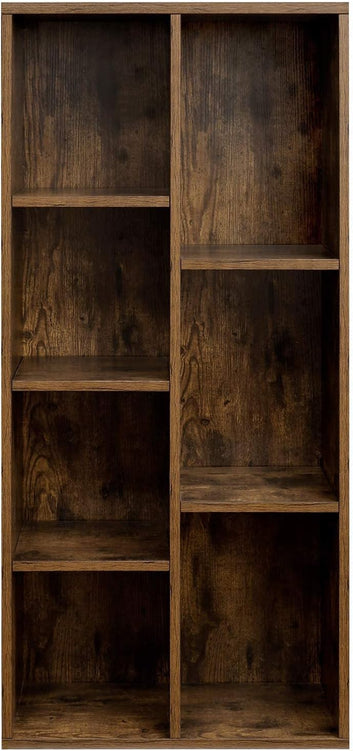 Bookcase, Wooden Bookshelf with 7 Compartments, Floor Standing Storage Unit for Files, Decor