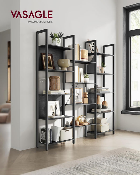 Bookcase, Bookshelf with 14 Shelves, Metal Frame, Shelf Unit for Living Room, Home Office, Industrial Style, 24 x 158 x 166 cm