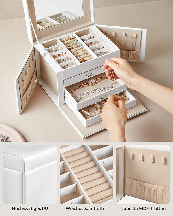 4-Level Jewellery Box with Mirror, Lock & 3 Drawers - Karrari