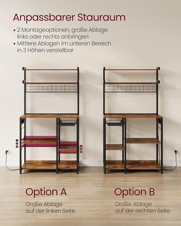 Kitchen Rack with Outlets – Vintage Brown/Ink Black