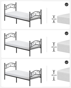 Metal Single Bed Frame - Black (190x90cm)
