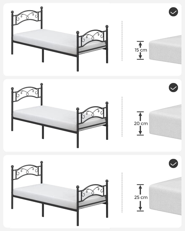 Metal Single Bed Frame - Black (190x90cm)