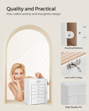 6-Tier Lockable Jewellery Box with Mirror & 5 Drawers - Karrari