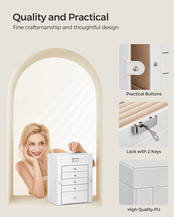 6-Tier Lockable Jewellery Box with Mirror & 5 Drawers - Karrari