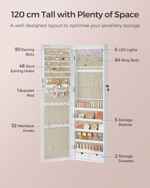 Wall Mounted Lockable Jewellery Cabinet with Mirror - Karrari