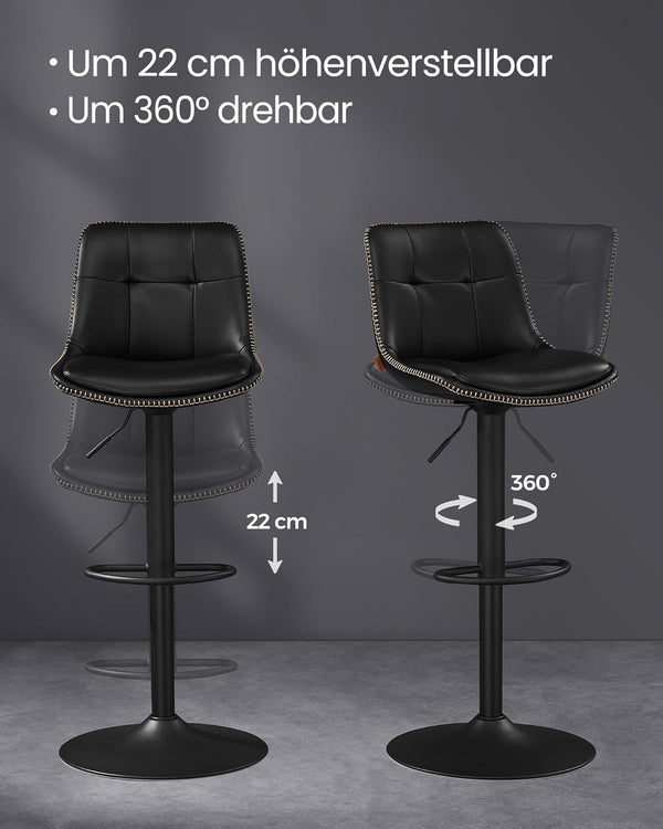 PU Leather Bar Stools with Backrest and Footrest (Set of 2)