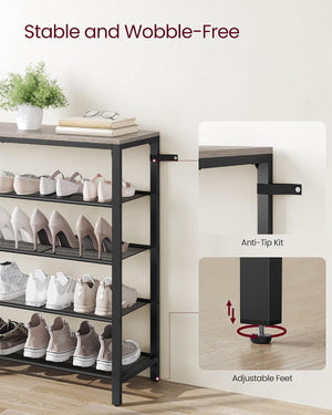 4-Tier Industrial Shoe Rack with Mesh Shelves