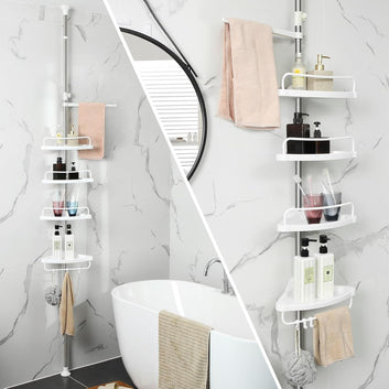 Adjustable Bathroom Corner Shelf, Telescopic Shower Caddy, 95-300 cm, Floor to Ceiling