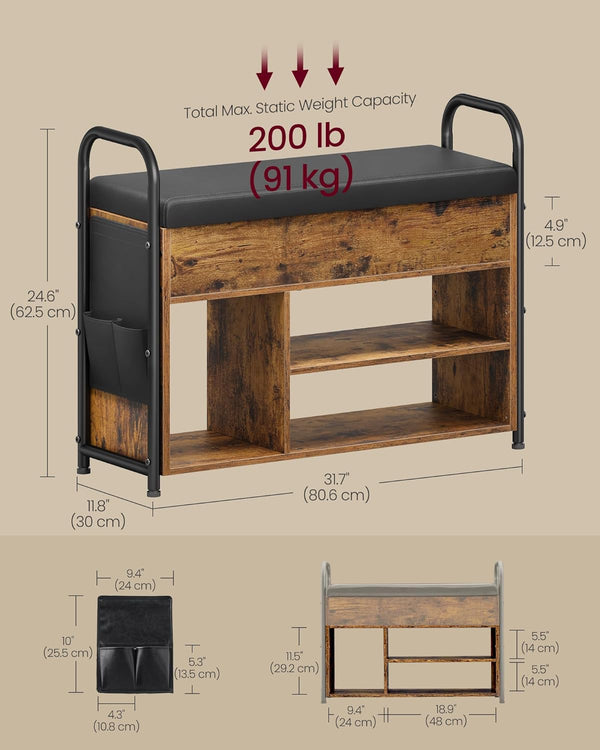 PU Shoe Storage Bench with Seat & Handles - Karrari