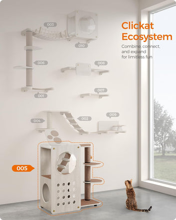 Clickat Cat Tree, Modern Cat Tower for Indoor Cats, Cat House with 10.5 cm Dia. Thick Scratching Post