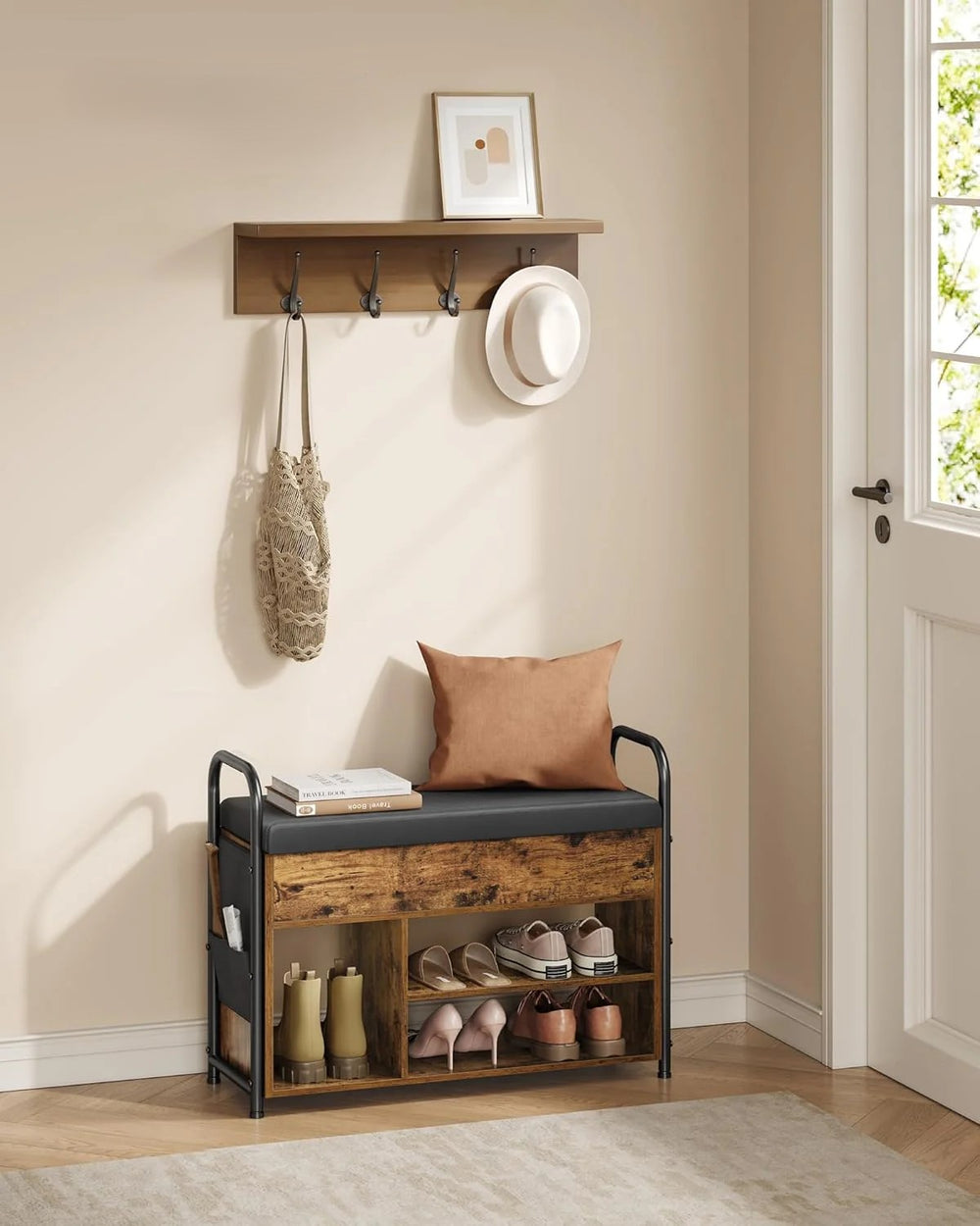 PU Shoe Storage Bench with Seat & Handles - Karrari