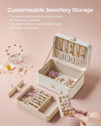 Jewellery Box, 2-Layer Jewellery Storage, 11 x 16 x 8 cm Travel Jewellery Box, Portable Jewellery Case, for Larger Accessories, Gift Idea
