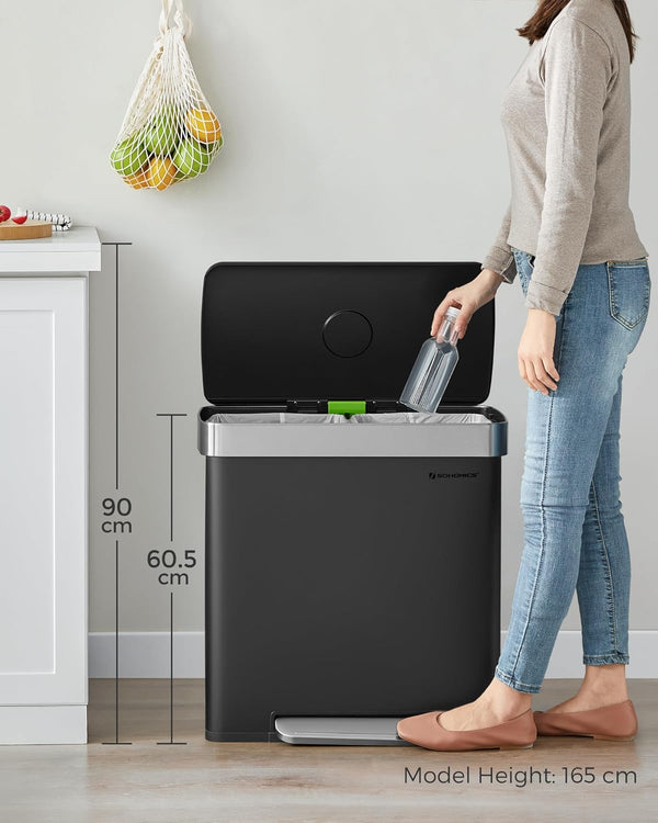 Stainless Steel Pedal Bin (2×30L) - Soft-Close Lid