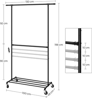 ndustrial Double Clothes Rack on Wheels - Karrari