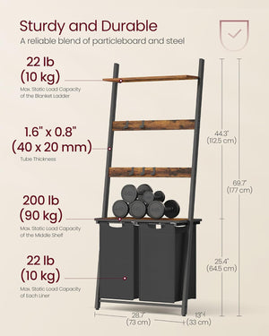 2-Section Laundry Hamper - Ladder, Shelves & Hooks - Karrari
