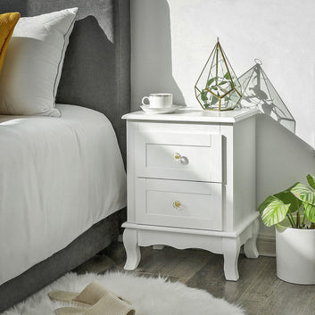 2 Bedside Tables, Beside Cabinet with 2 Drawers, Wooden Night Stands with Solid Pine Wood Legs