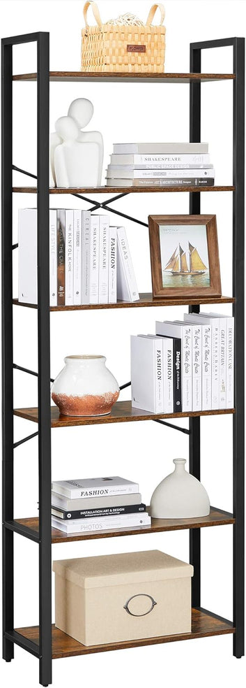 6 Tier Bookcase Steel Frame Freestanding Shelf Living Room Bedroom Study