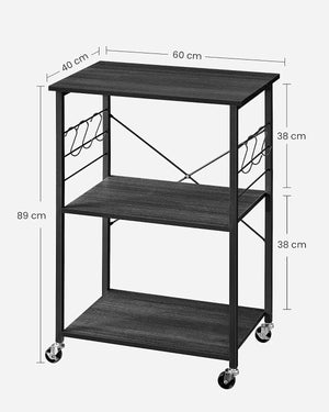 3-Tier Black Kitchen Trolley - Karrari