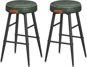 VASAGLE EKHO Collection - Bar Stools Set of 2, Kitchen Counter Stools, Breakfast Stools, Synthetic Leather with Stitching, 24.8-Inch Tall, Home Bar Dining Room, Easy Assembly, Forest Green LBC080C01
