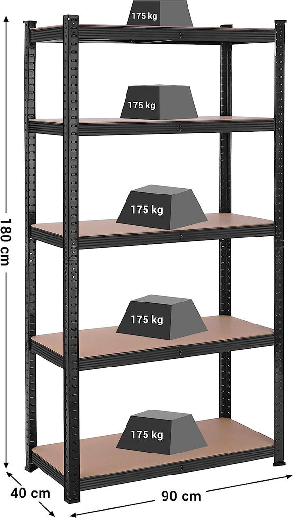 Garage Storage Shelf - 5-Tier Steel, Tool-Free Assembly (40 90x180cm) - Karrari