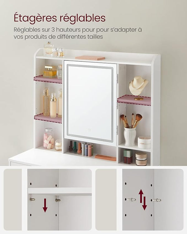 Dressing Table with LED Mirror, Shelves & Drawers - Karrari
