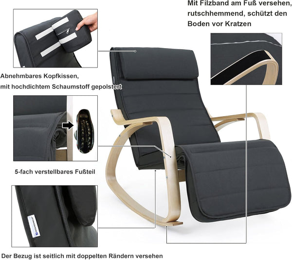 Rocking Chair with Wooden Armrests - Grey and Woody - Karrari