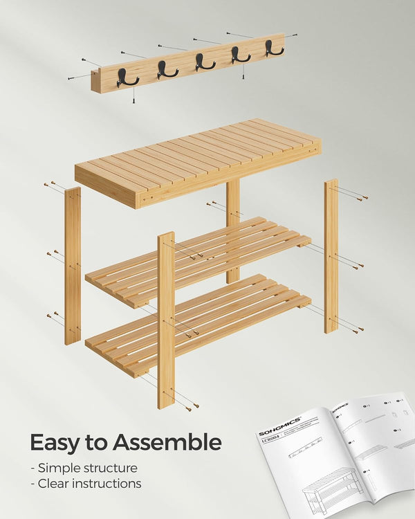 Coat Rack & Shoe Bench Set – 5 Hooks, 3-Tier - Karrari