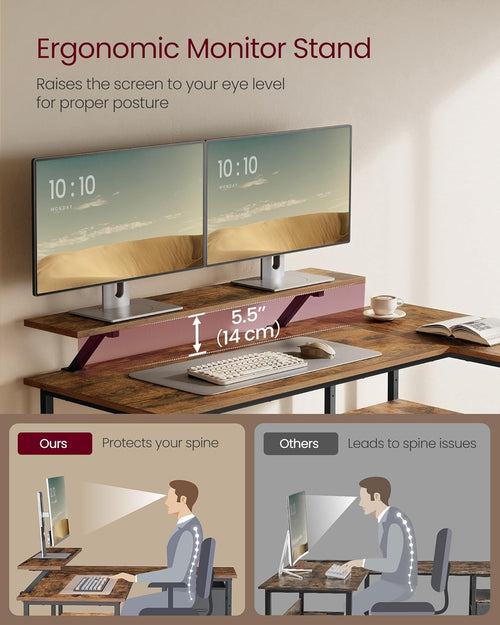 L-Shaped Desk with 2 Drawers & Monitor Stand - Karrari