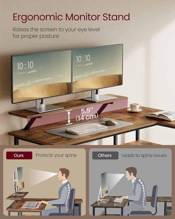 L-Shaped Desk with 2 Drawers & Monitor Stand - Karrari