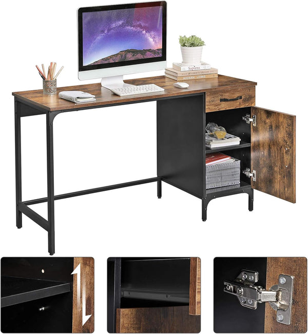 Industrial Computer Desk with Drawer & Cabinet
