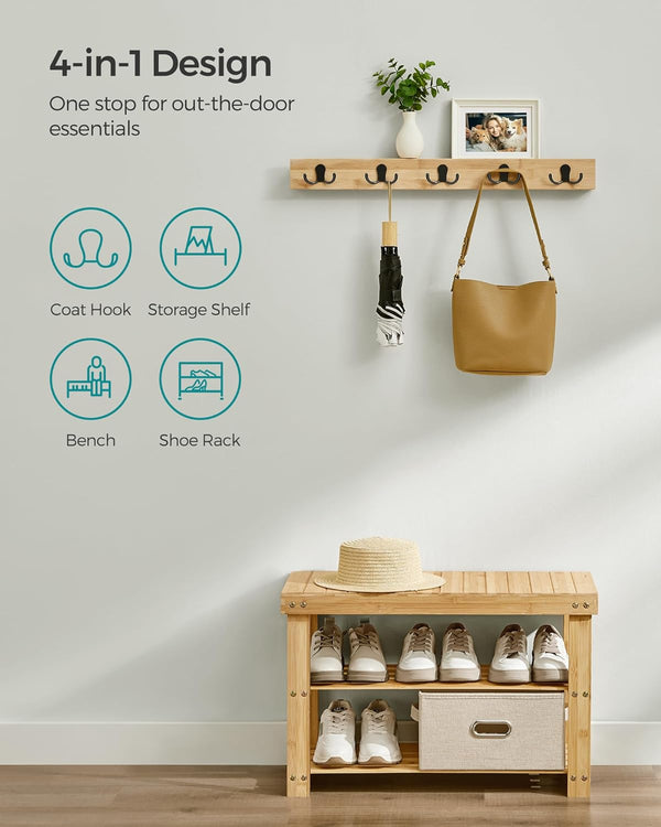Coat Rack & Shoe Bench Set – 5 Hooks, 3-Tier - Karrari