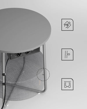 Round Side Table with Charging Station & Basket