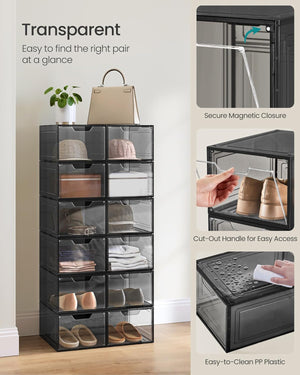 6-Pack Plastic Shoe Storage Boxes – Stackable