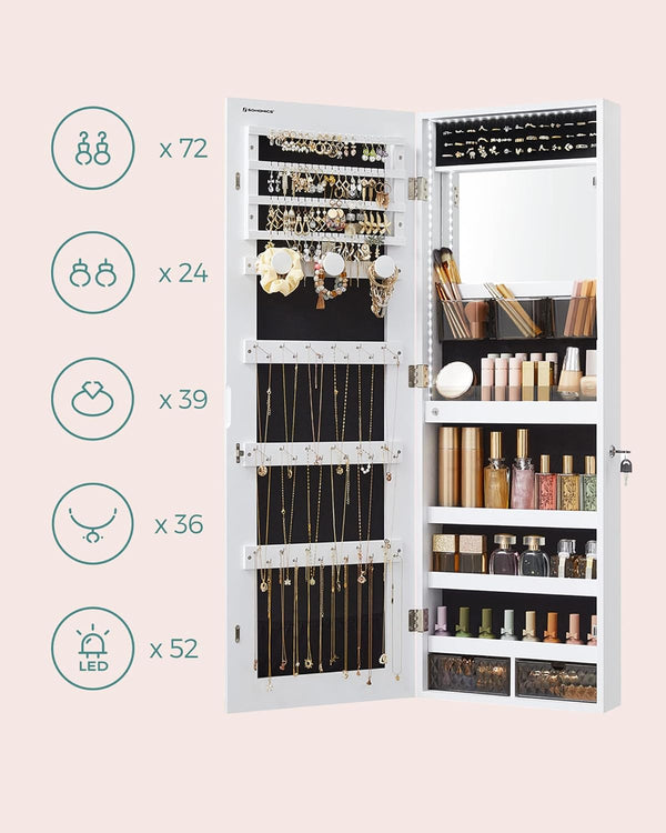 Wall-Mounted LED Jewellery Cabinet - Frameless Mirror - Karrari