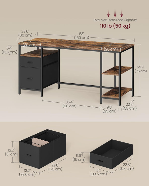 Industrial Style Computer Desk with Storage - Karrari