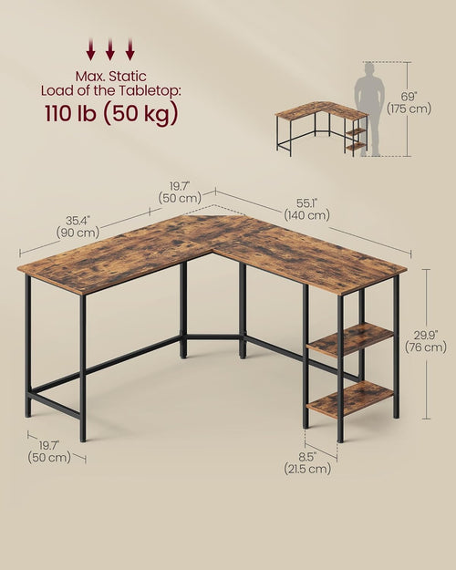 L-Shaped Corner Gaming Desk with Storage Shelves