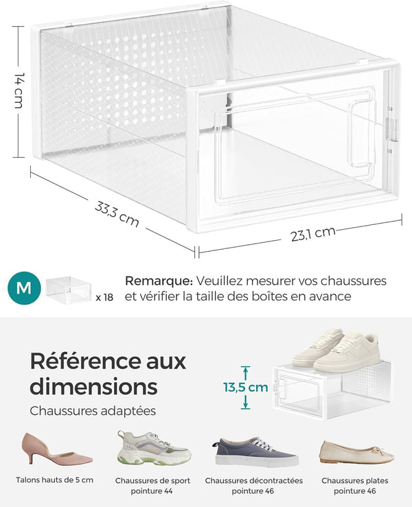 Pack of 18 Stackable Shoe Storage Boxes