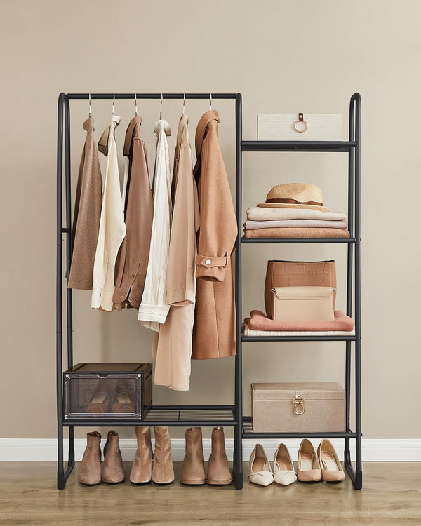 5-Tier Clothes Rack with Shelves, Metal Rail