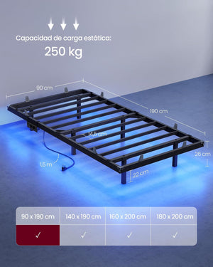 Single Bed Frame (90x190cm) LED Lighting & Electrical Outlets