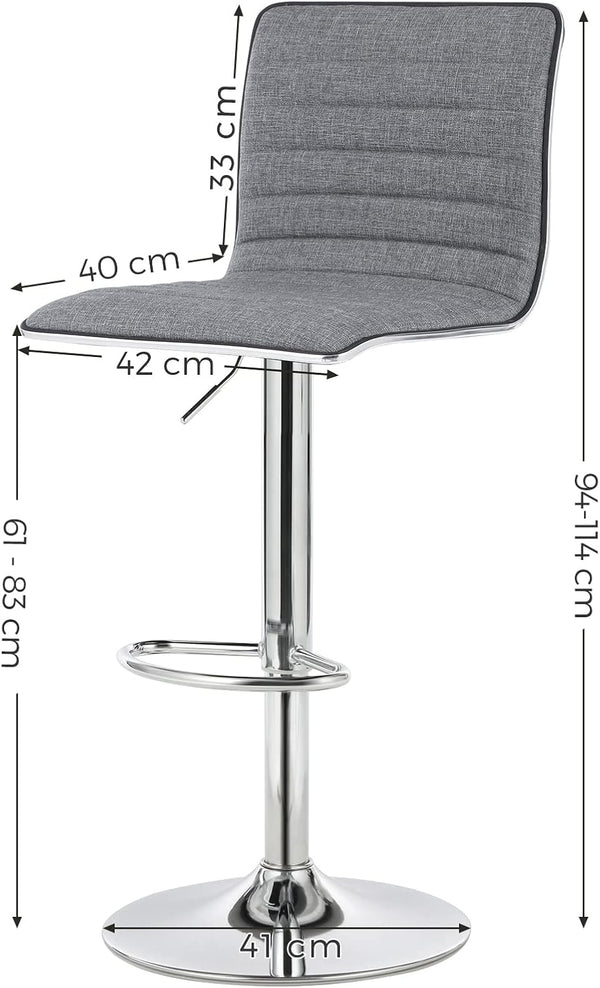 Height-Adjustable Bar Stools with Backrest – Smoke Grey (Set of 2)