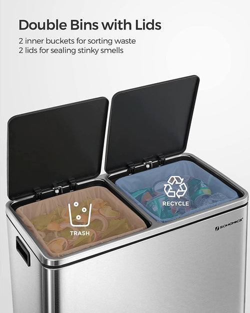 Double Rubbish Bin – Waste & Recycling, Metal Pedal